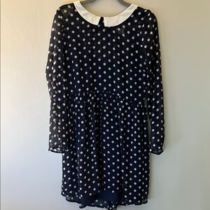 Navy Polka Dot Dress with White Collar